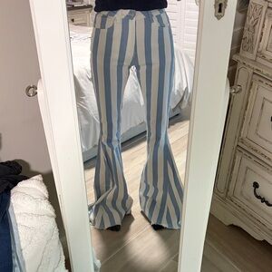 Striped Flare Pants in Blue and White